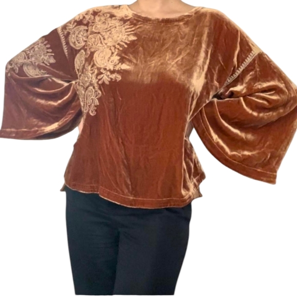 Sundance Dreams Harvest Caramel Orange Embroidered Velvet Tunic Whimsigoth XS - Picture 13 of 16
